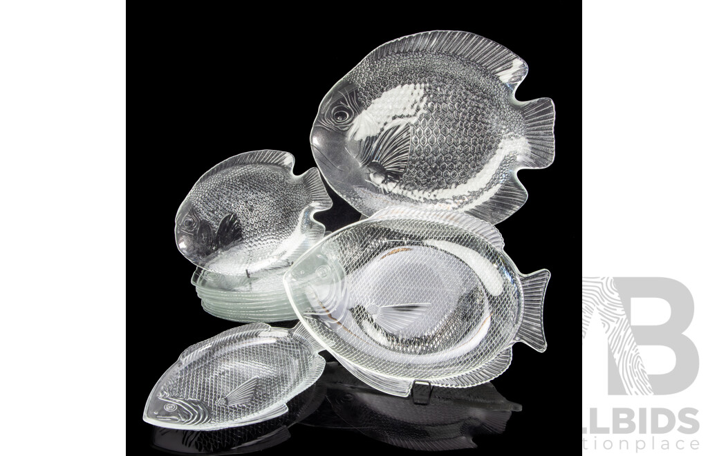 Collection of Ten Fish Form Serving Plates and Two Large Platters