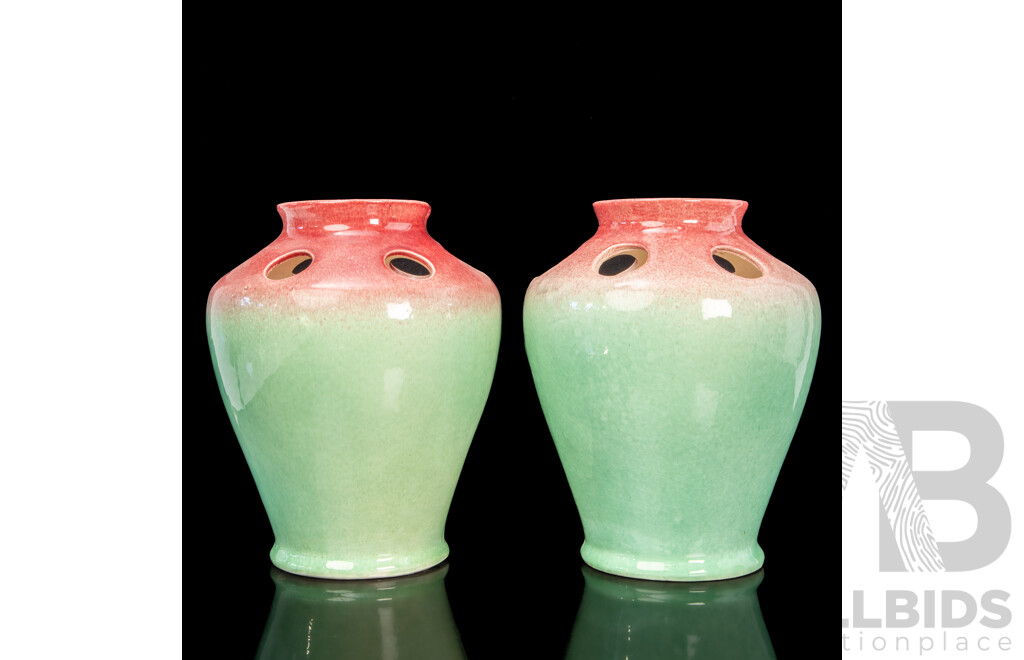 Pair of Large Pates Studio Pottery Pierced Vases