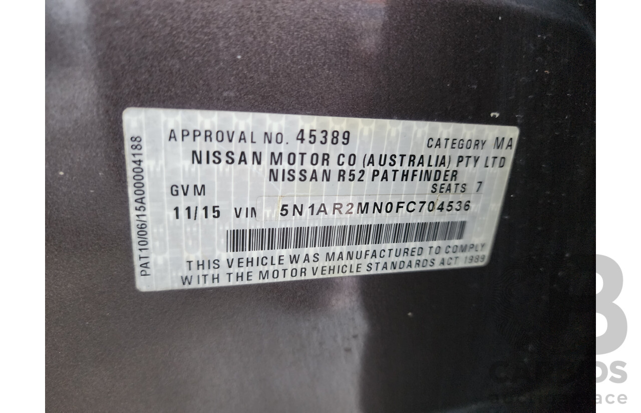 11/2015 Nissan Pathfinder ST (4x2) R52 MY15 4d Wagon Brown 3.5L