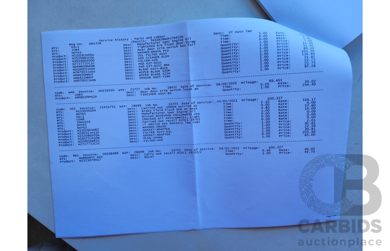 11/2015 Nissan Pathfinder ST (4x2) R52 MY15 4d Wagon Brown 3.5L