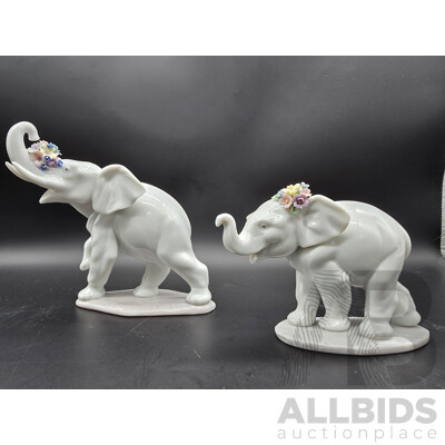 Lot of Two Lladro Elephant Figurines ‘Lucky’s Call’ and ‘Lucky Strolling’