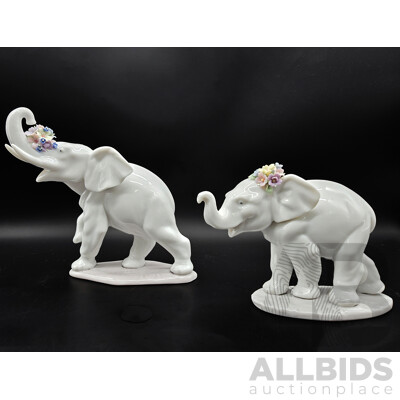 Lot of Two Lladro Elephant Figurines ‘Lucky’s Call’ and ‘Lucky Strolling’