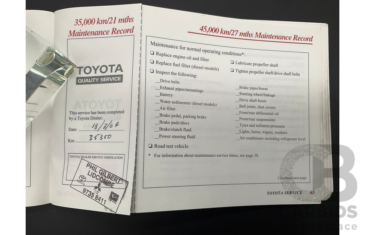 10/2000 Toyota Landcruiser Prado GXL (4x4) KZJ95R 4d Wagon Black Onyx Turbo Diesel 3.0L