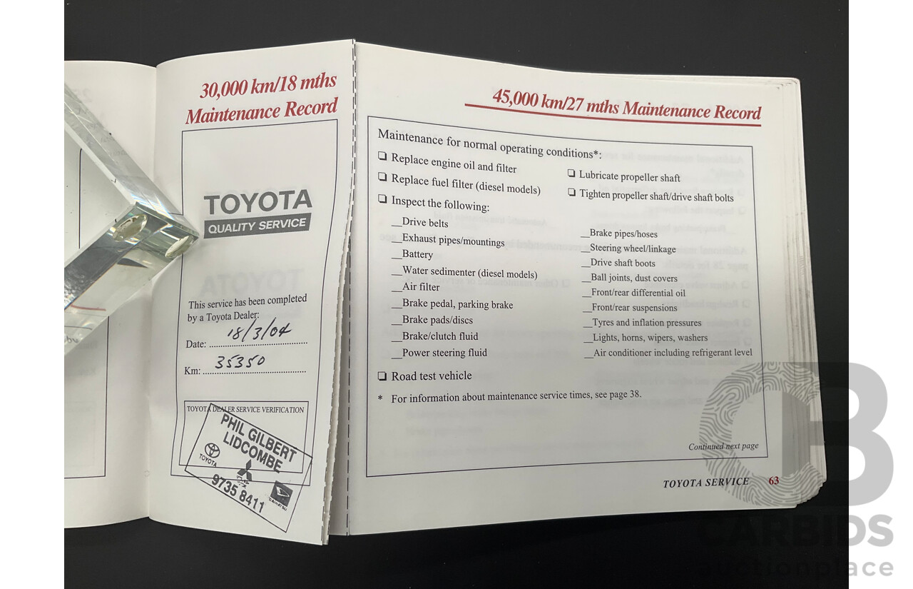 10/2000 Toyota Landcruiser Prado GXL (4x4) KZJ95R 4d Wagon Black Onyx Turbo Diesel 3.0L