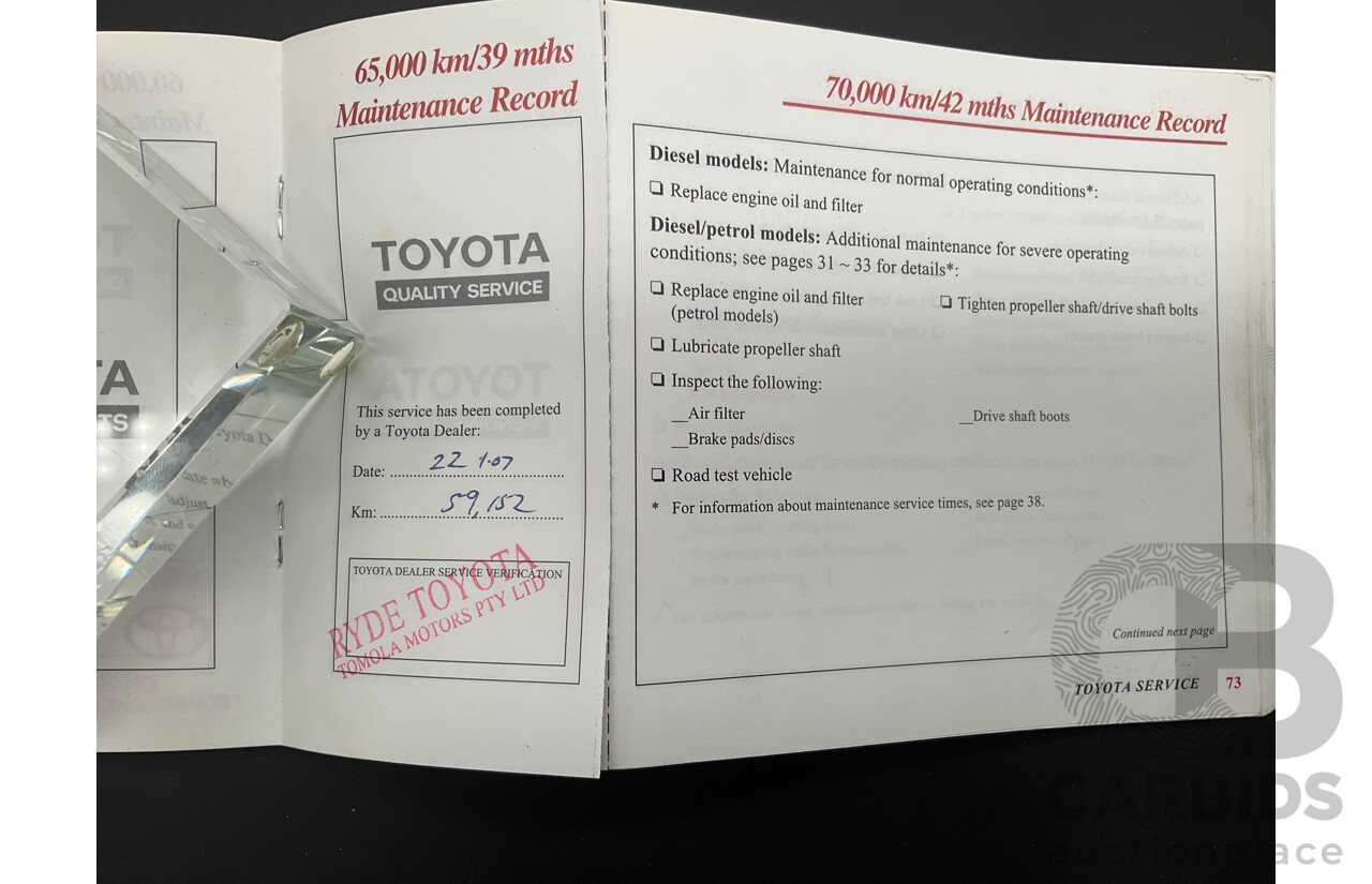 10/2000 Toyota Landcruiser Prado GXL (4x4) KZJ95R 4d Wagon Black Onyx Turbo Diesel 3.0L