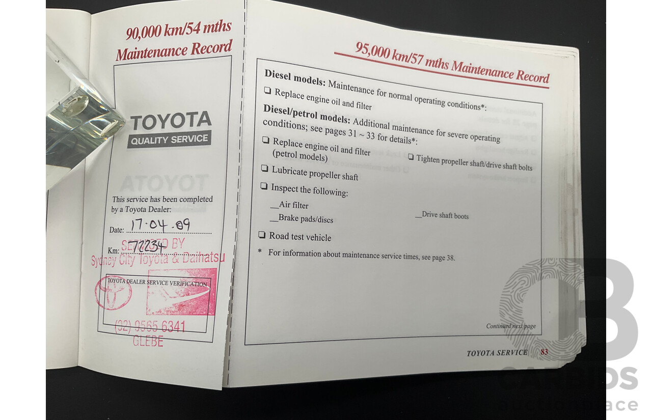 10/2000 Toyota Landcruiser Prado GXL (4x4) KZJ95R 4d Wagon Black Onyx Turbo Diesel 3.0L