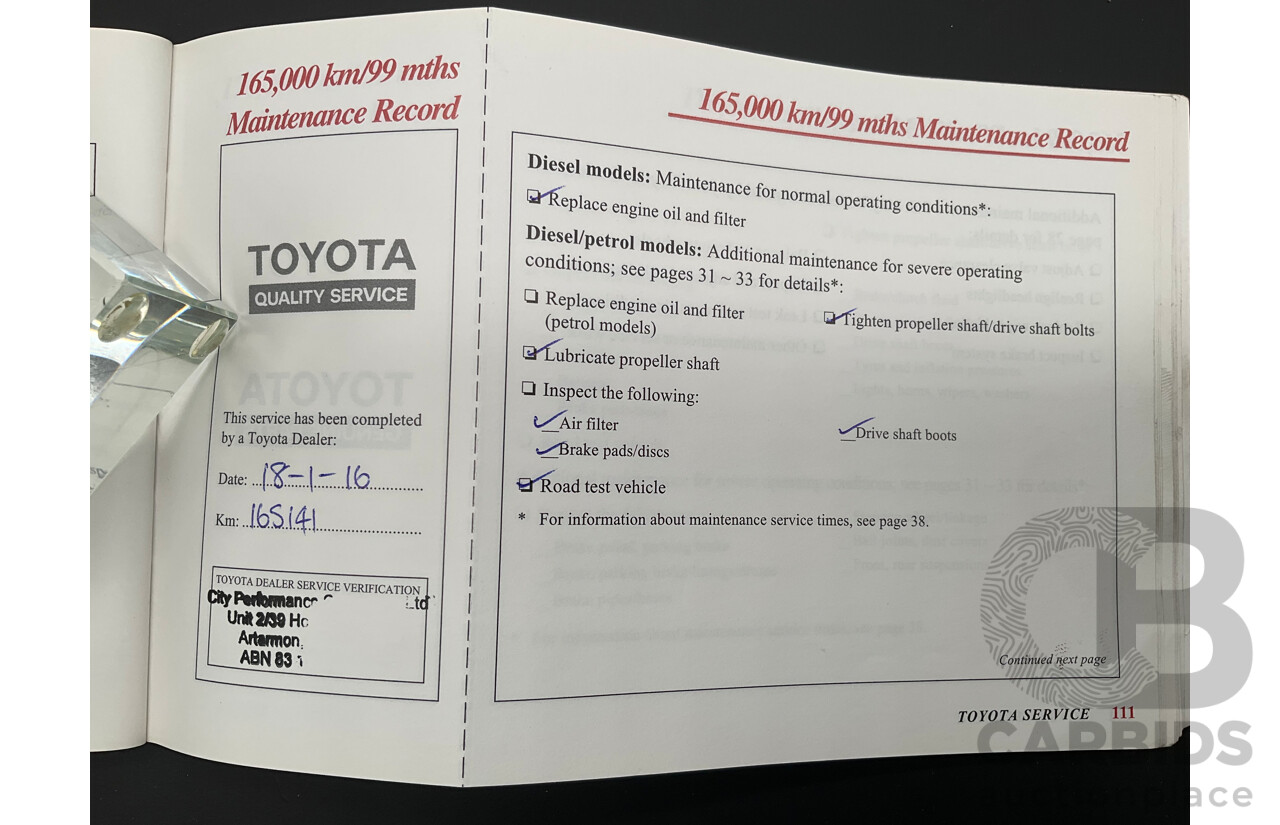 10/2000 Toyota Landcruiser Prado GXL (4x4) KZJ95R 4d Wagon Black Onyx Turbo Diesel 3.0L