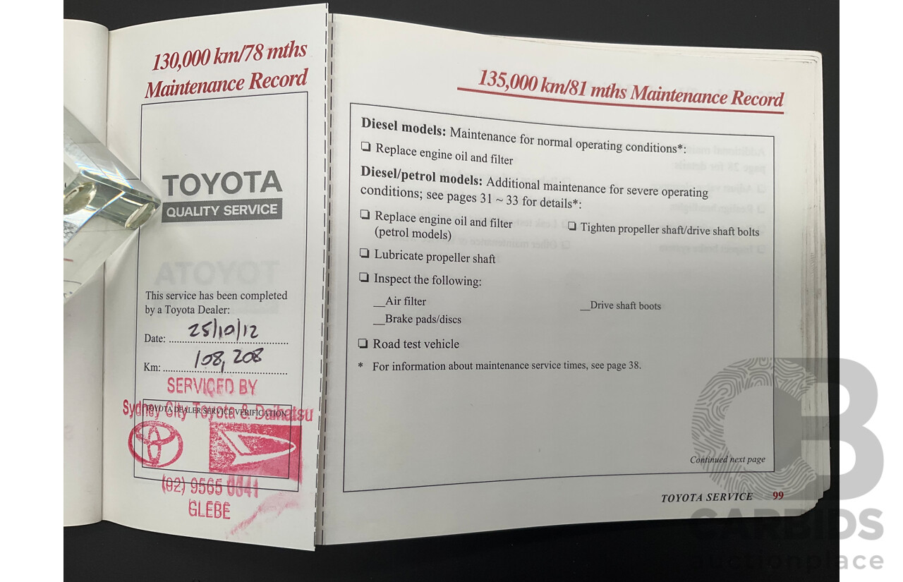 10/2000 Toyota Landcruiser Prado GXL (4x4) KZJ95R 4d Wagon Black Onyx Turbo Diesel 3.0L