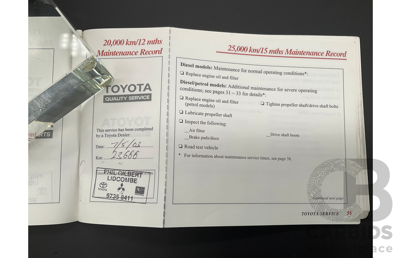 10/2000 Toyota Landcruiser Prado GXL (4x4) KZJ95R 4d Wagon Black Onyx Turbo Diesel 3.0L