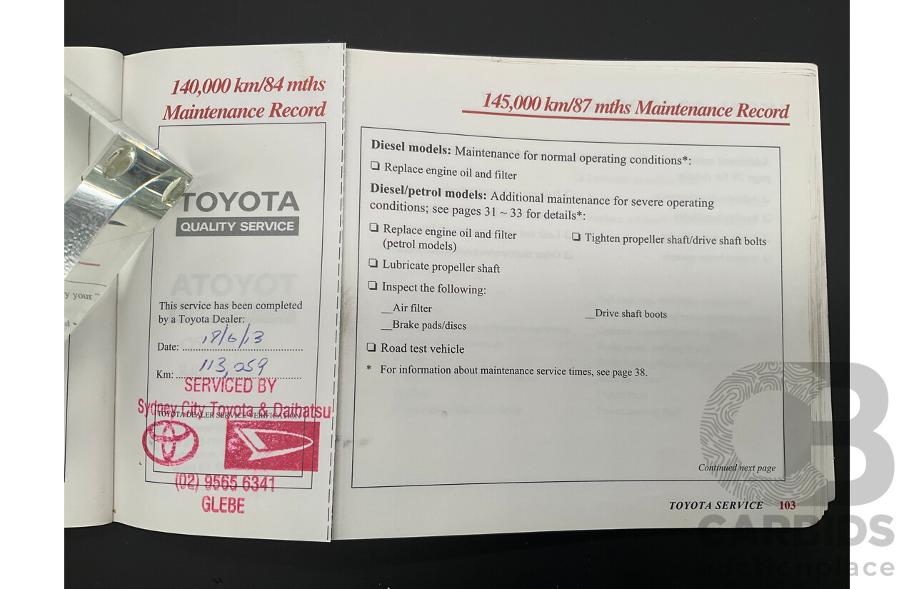 10/2000 Toyota Landcruiser Prado GXL (4x4) KZJ95R 4d Wagon Black Onyx Turbo Diesel 3.0L