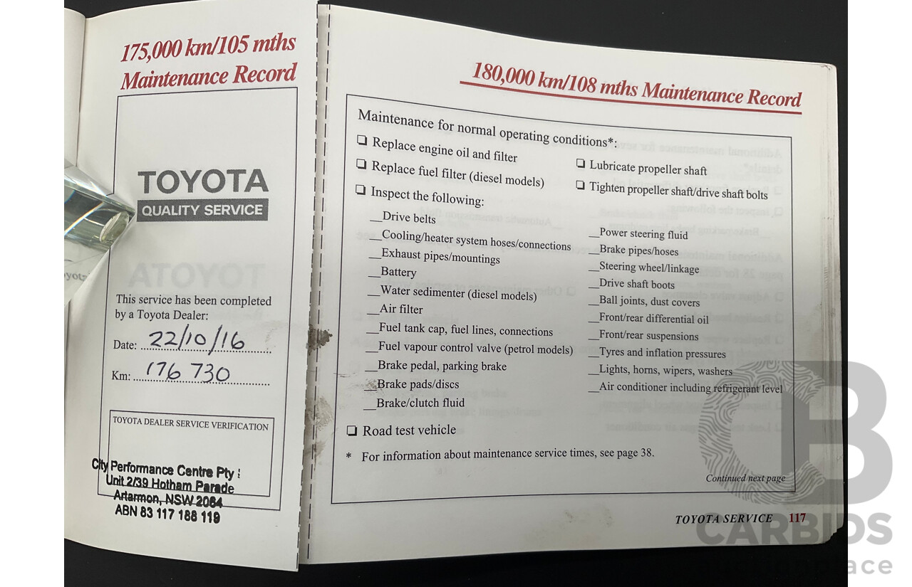 10/2000 Toyota Landcruiser Prado GXL (4x4) KZJ95R 4d Wagon Black Onyx Turbo Diesel 3.0L