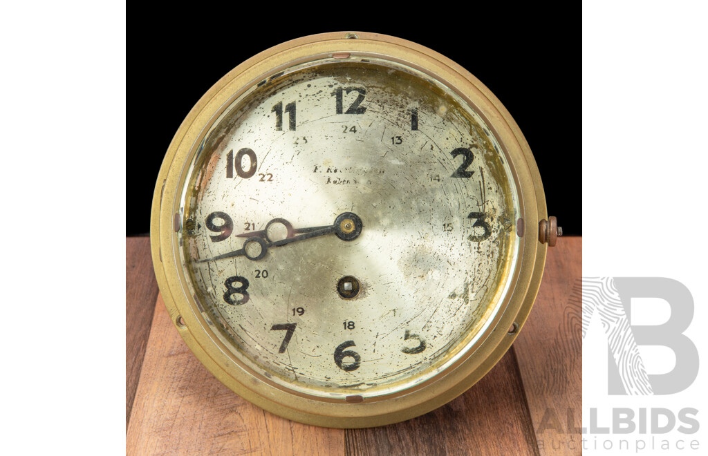 Antique Brass Cased Eight Day Bulkhead Clock