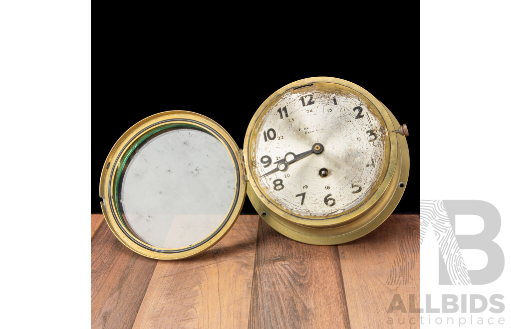 Antique Brass Cased Eight Day Bulkhead Clock