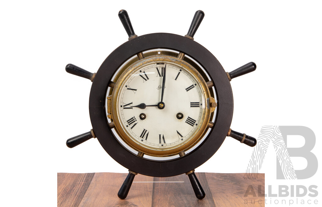 Vintage Schatz Eight Day Ships Helm Form Bulkhead Clock