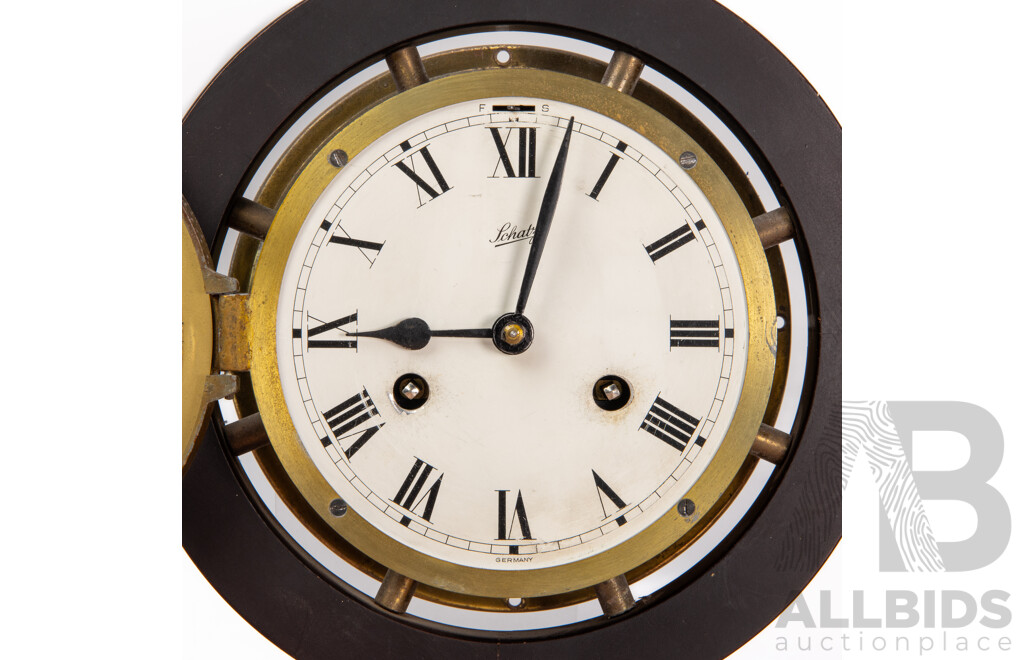 Vintage Schatz Eight Day Ships Helm Form Bulkhead Clock