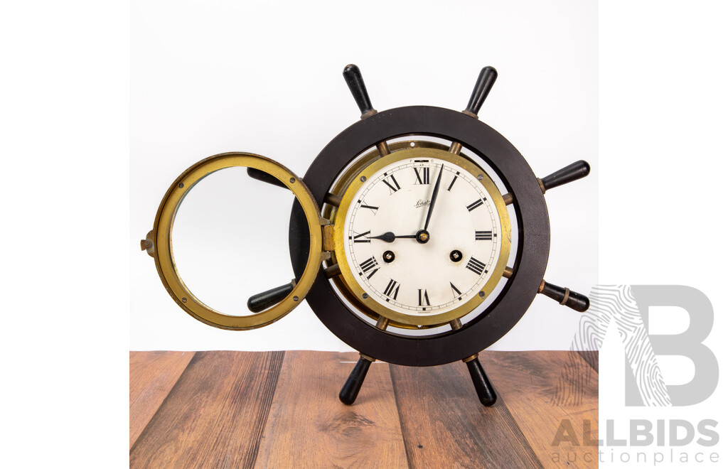 Vintage Schatz Eight Day Ships Helm Form Bulkhead Clock