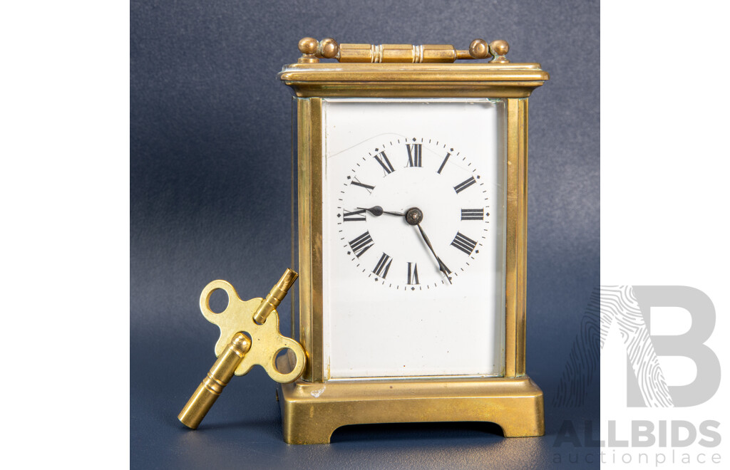Antique Brass Cased French Carrige Clock, Circa 1860