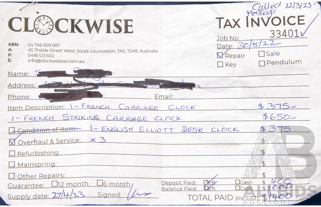 Antique Brass Cased French Carrige Clock, Circa 1860