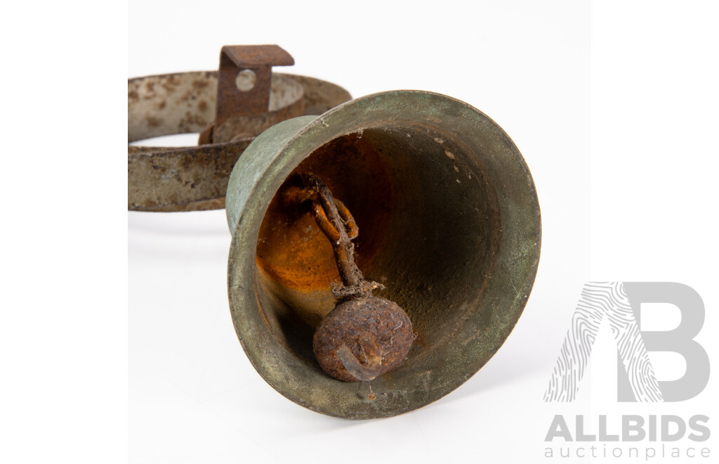 Antique Brass Butlers Bell on Curled Metal Mount