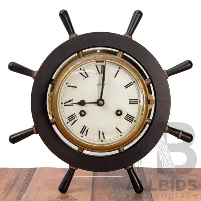 Vintage Schatz Eight Day Ships Helm Form Bulkhead Clock
