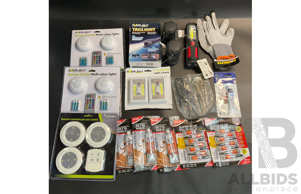 Assorted Everlight Lights & Handy Super Glues & Gloves and Hex Keys