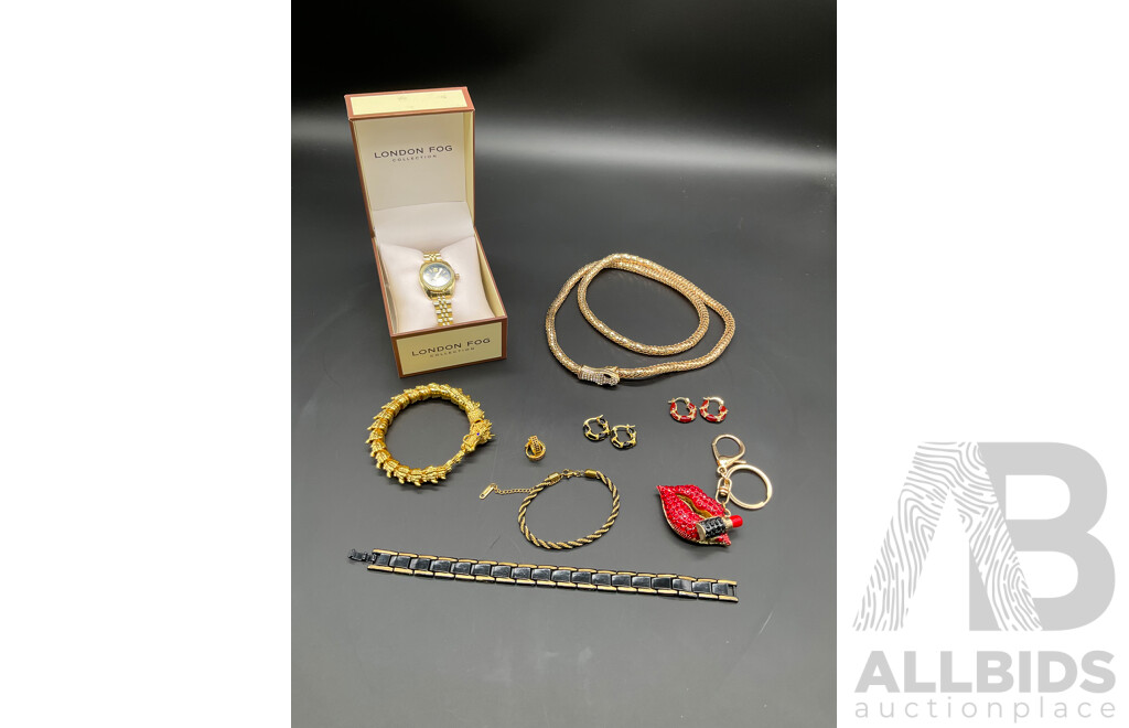 LONDON FOG Watch and Assorted Costume Jewellery - Lot of 9