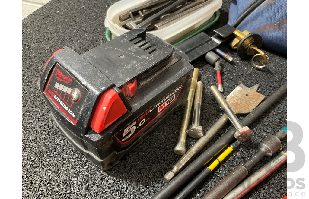 IRWIN Tool Bag with Assorted Tools and MILWAUKEE 5.0Ah Battery