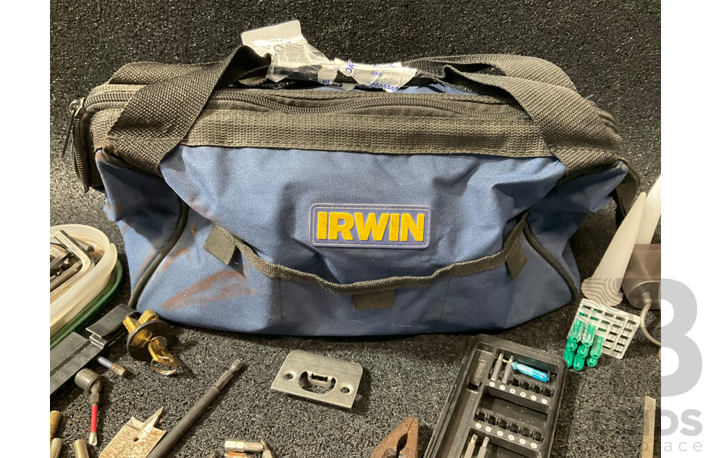 IRWIN Tool Bag with Assorted Tools and MILWAUKEE 5.0Ah Battery