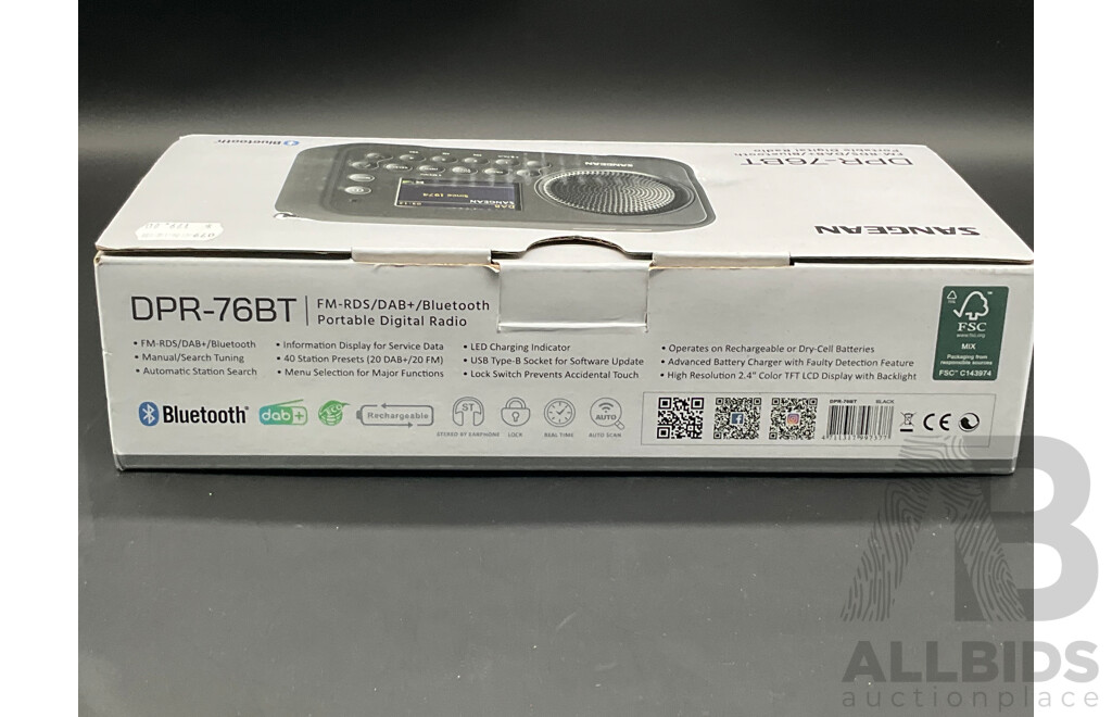 SANGEAN DPR-76BT FM-RDS/DAB+/Bluetooth Portable Digital Radio
