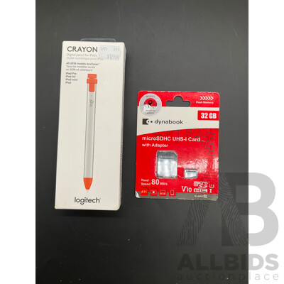 LOGITECH Crayon Digital Pencil and DYNABOOK 32GB MicroSDHC UHS-I Card with Adapter - Lot of 2