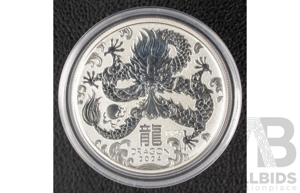 Australian Perth Mint 2024 Silver Fifty Cent Coin, Lunar Series III, Year of the Dragon .999