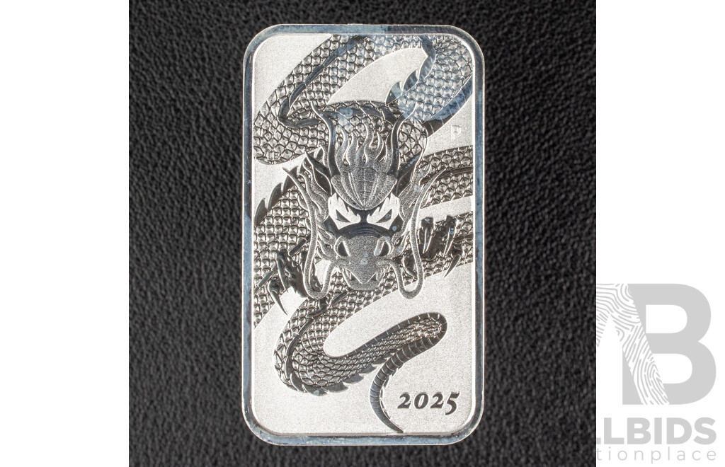 Australian Perth Mint 2025 Silver One Dollar Rectangular Bullion Coin, Chinese Dragon .999