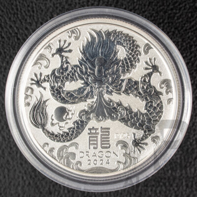 Australian Perth Mint 2024 Silver Fifty Cent Coin, Lunar Series III, Year of the Dragon .999