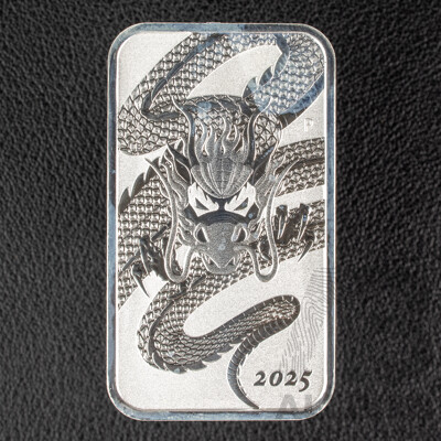 Australian Perth Mint 2025 Silver One Dollar Rectangular Bullion Coin, Chinese Dragon .999