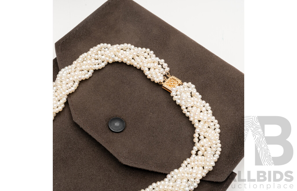 14ct Freshwater Pearl Six Row Platted Necklace, 40cm, with Valuation