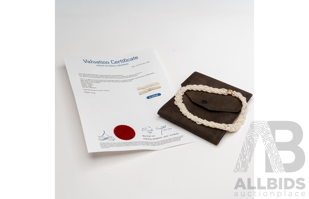 14ct Freshwater Pearl Six Row Platted Necklace, 40cm, with Valuation