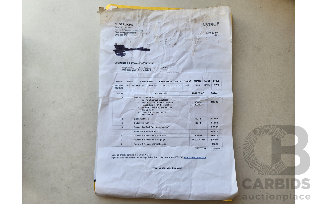 5/2008 Holden Rodeo LX RA MY08 Space C/Chas Grey 3.6L