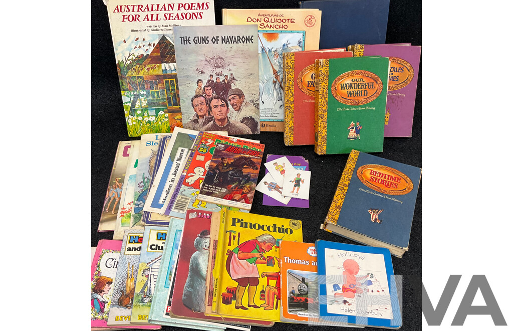 Antique and Vintage Children Books and Comics, Including Several Notable Titles and Series - the Little Golden Books (1969), Pinocchio, Walt Disney's Comics, Joey the Baby Kangaroo and More