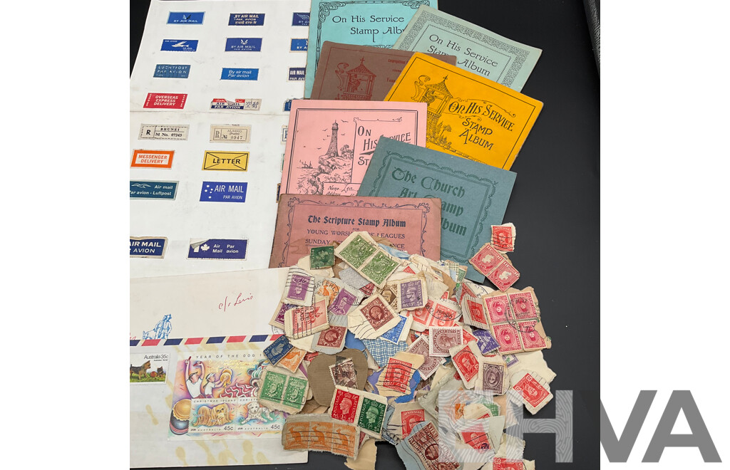 Collection of Australian and International Decimal/Pre-decimal Circulated Stamps , Sunday School Art Stamp Albums and Others