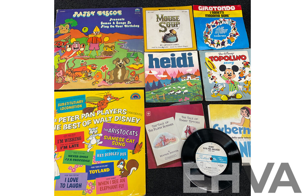 Collection of 9 Children's Vintage LP Records - Including Walt Disney and Beatrix Potter Titles and More