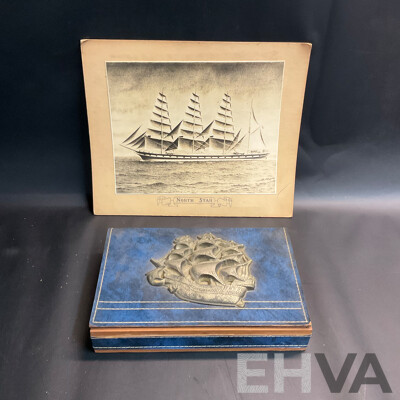 Barque From Pencil Drawing by Charles H. Moore of the 'North Star' Photograph with Vintage Sailing Embossed Box