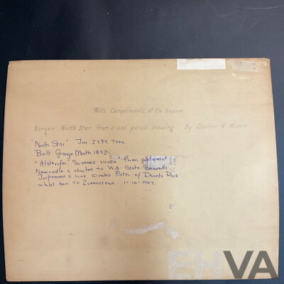 Barque From Pencil Drawing by Charles H. Moore of the 'North Star' Photograph with Vintage Sailing Embossed Box