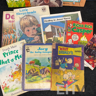 Antique and Vintage Children Books and Comics, Including Several Notable Titles and Series - the Little Golden Books (1969), Pinocchio, Walt Disney's Comics, Joey the Baby Kangaroo and More