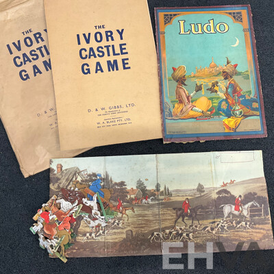 Vintage Collection of Games and Toys in Wooden Toy Box