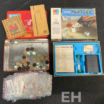 Vintage Collection of Games and Toys in Wooden Toy Box