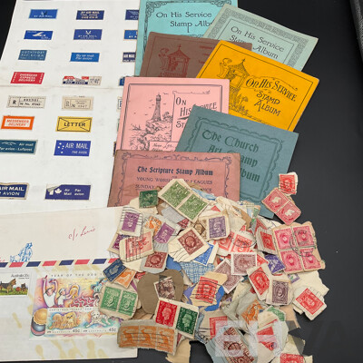 Collection of Australian and International Decimal/Pre-decimal Circulated Stamps , Sunday School Art Stamp Albums and Others