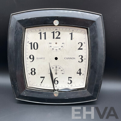 Mid-Century Square Tray with Wooden Handle and 4 Serving Plates, Cannon Quart Wall Clock