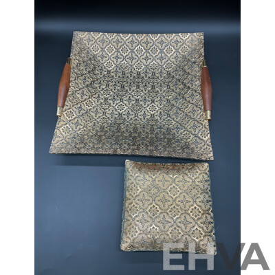 Mid-Century Square Tray with Wooden Handle and 4 Serving Plates, Cannon Quart Wall Clock