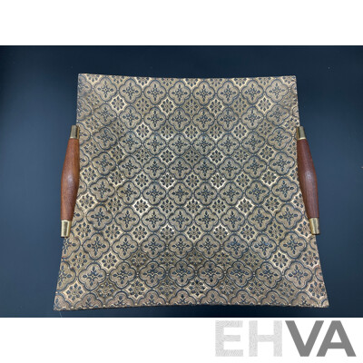 Mid-Century Square Tray with Wooden Handle and 4 Serving Plates, Cannon Quart Wall Clock