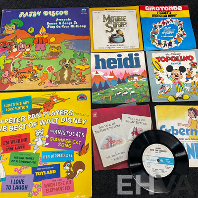 Collection of 9 Children's Vintage LP Records - Including Walt Disney and Beatrix Potter Titles and More